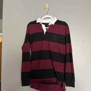 American Eagle Outfitters Burgundy and Black Rugby Shirt